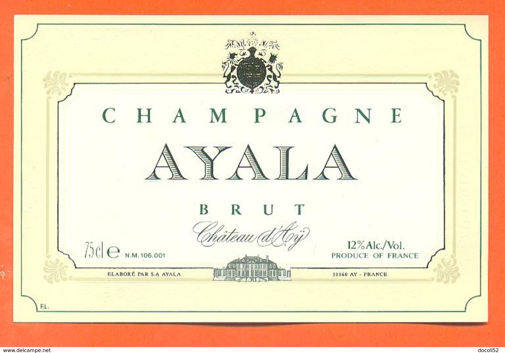 Etiquette De Champagne Brut  Ayala à Chateau D'ay - 75 Cl - Champagne