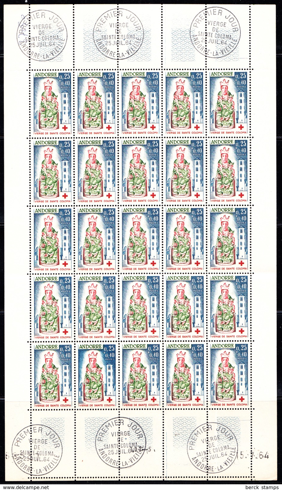 ANDORRE - N° 172 - CROIX-ROUGE - LA VIERGE DE SANTA-COLOMA - FEUILLE AVEC VARIETES ET OBLITERATIONS 1er JOUR - RARE. - Nuevos