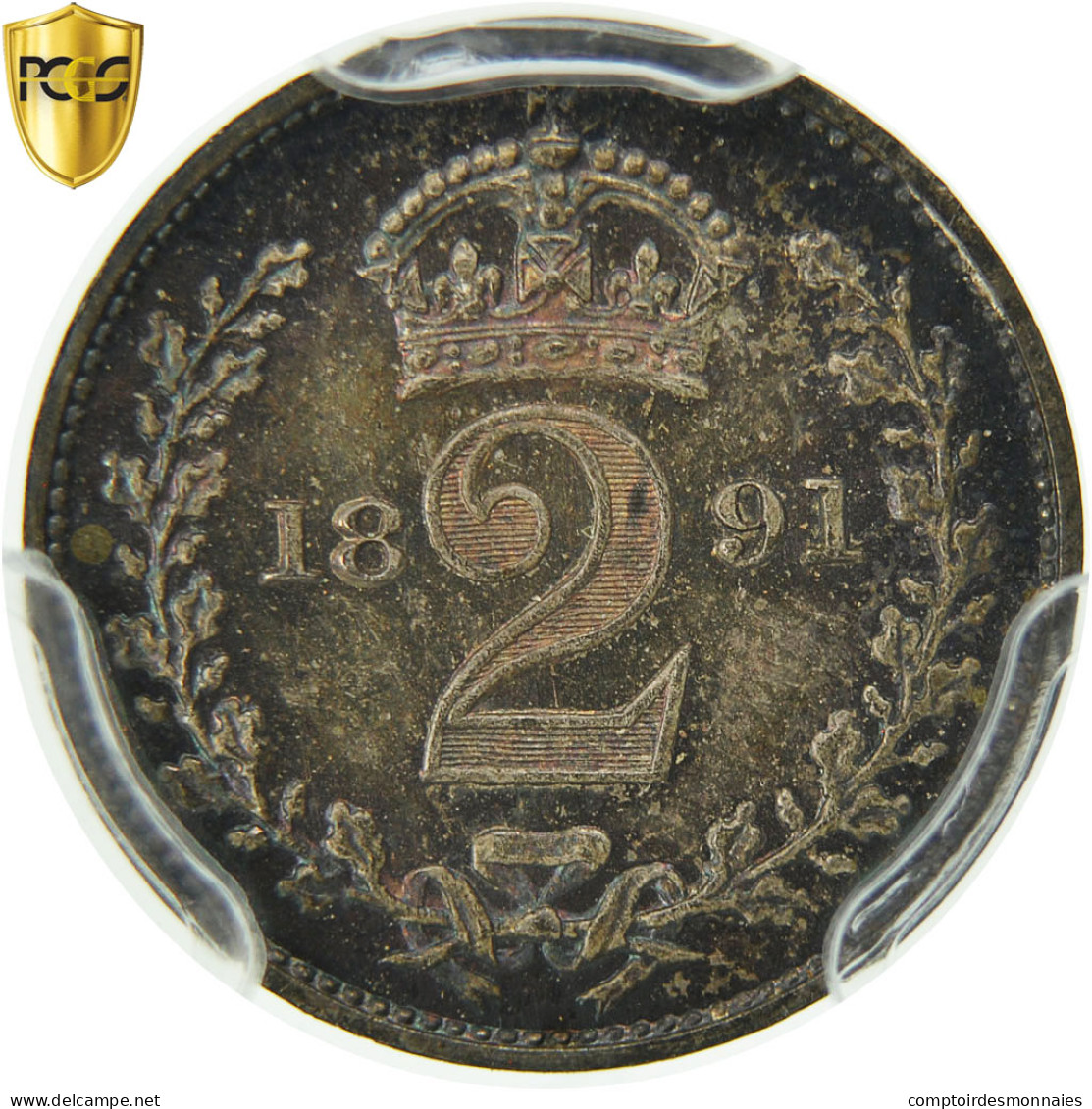 Grande-Bretagne, Victoria, 2 Pence, Maundy, 1891, Argent, PCGS, PL66 - E. 1 1/2 - 2 Pence