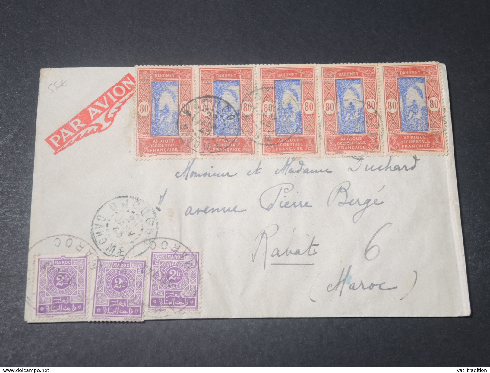 DAHOMEY - Enveloppe De Djougou Pour Rabat En 1943 , Taxée à L 'arrivée , Affranchissement Recto Et Verso -  L 11519 - Lettres & Documents