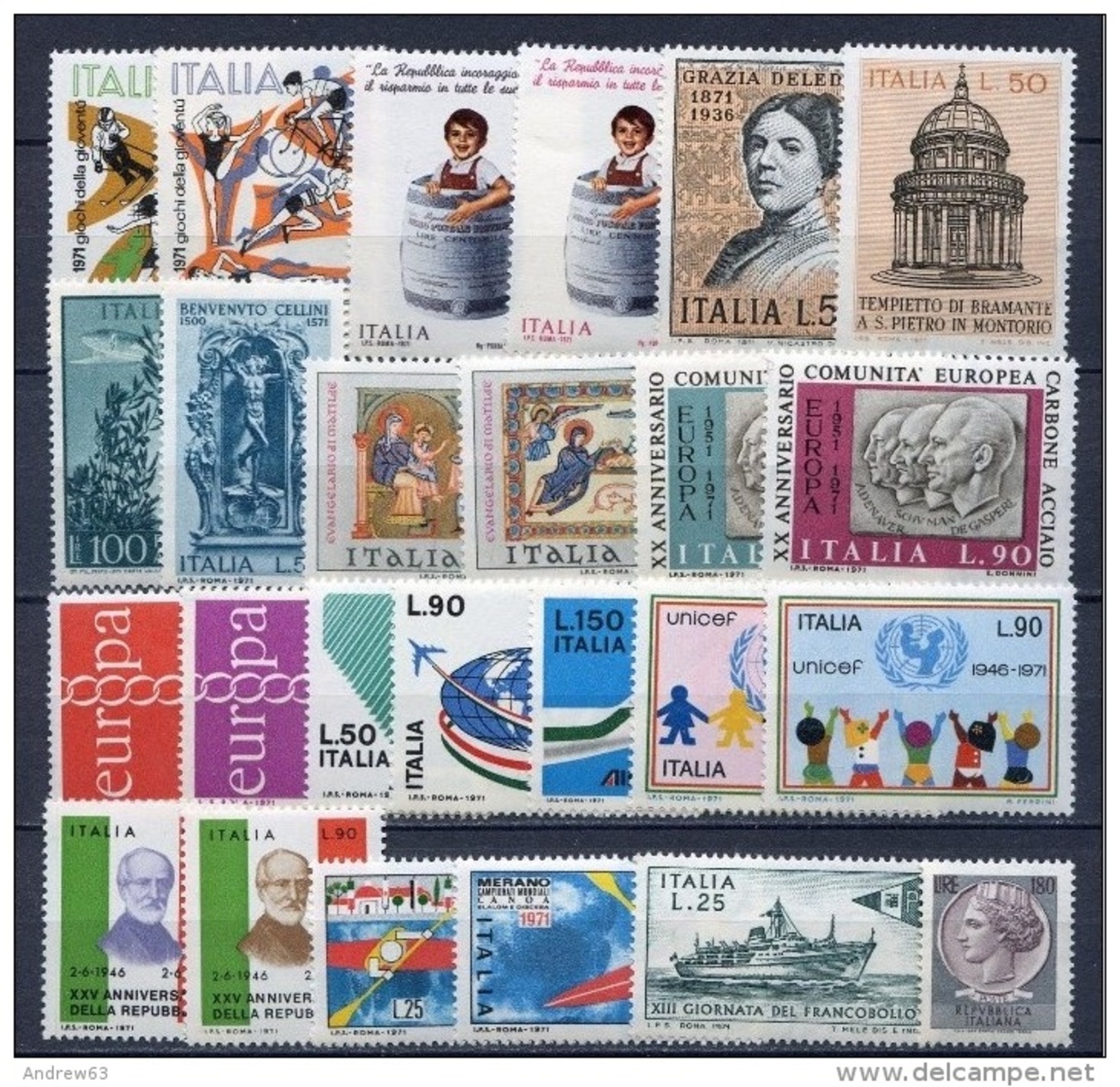 ITALIA REPUBBLICA - 1971 - Annata Completa - 25 Valori - Complete Year - ** MNH/VF - Annate Complete