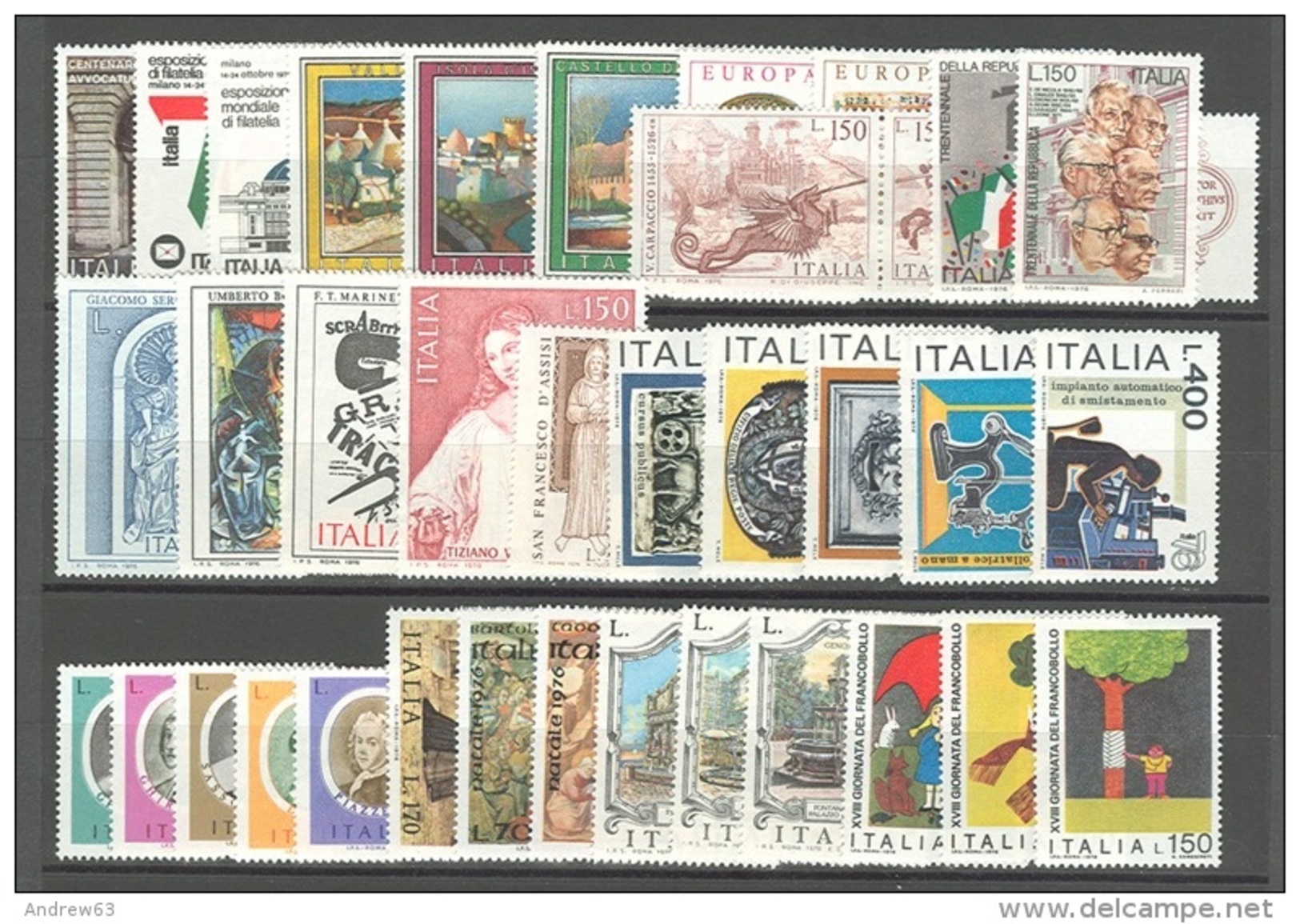 ITALIA REPUBBLICA - 1976 - Annata Completa - 38 Valori - Complete Year - ** MNH/VF - Annate Complete