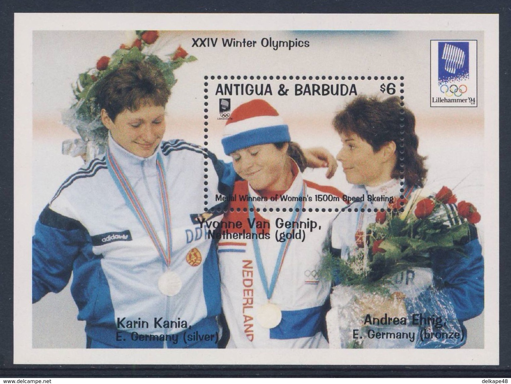 Antigua & Barbuda 1993 B 264 (=Mi 1849) ** Yvonne Van Gennip + Karin Kania + Andrea Ehrig - Results Calgary "88 - Winter 1994: Lillehammer