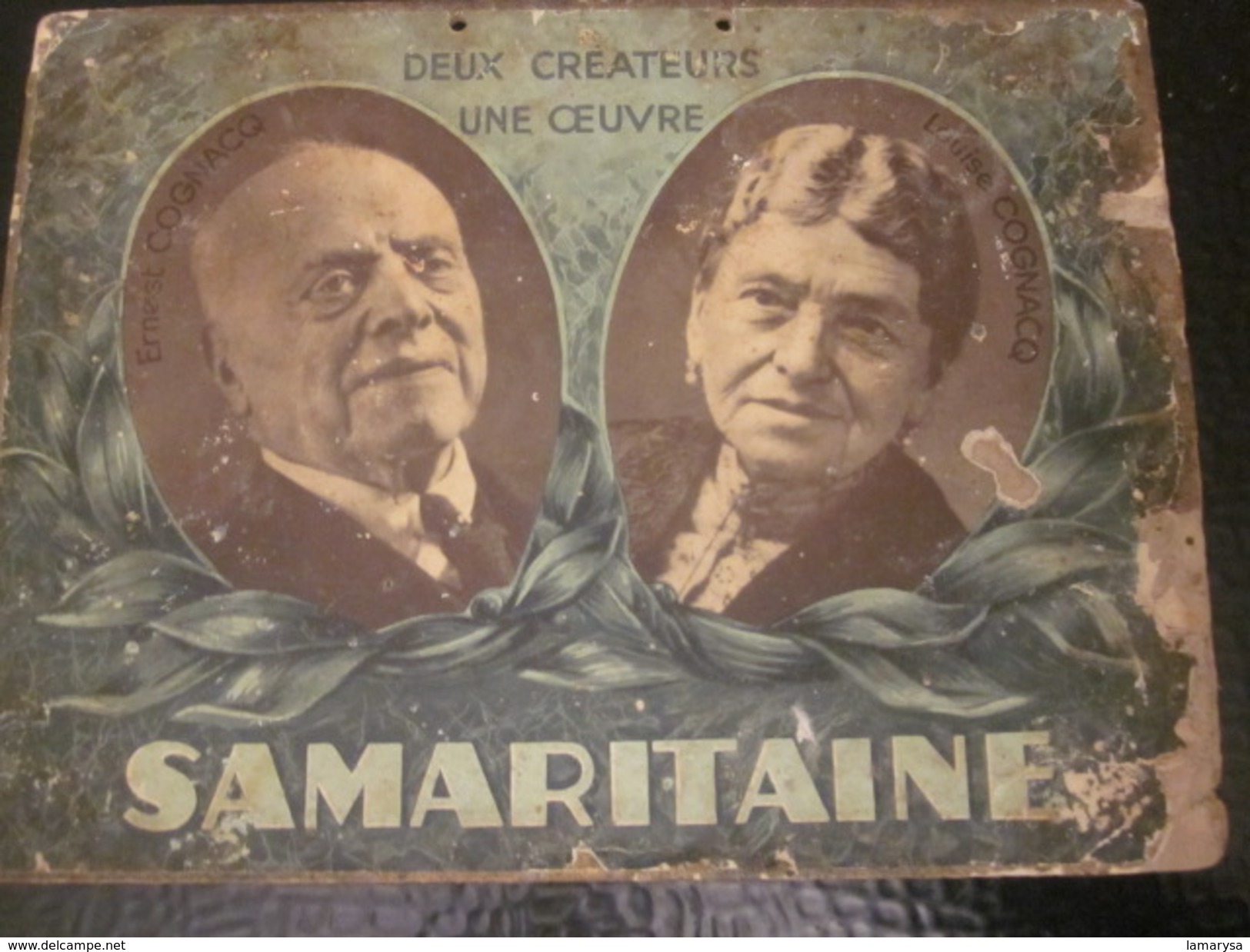 Publicité Originale RV Affichette Effigies 2 Créateurs & Magasin SAMARITAINE En 1889 Sur Support Plaque Carton D'époque - Placas De Cartón