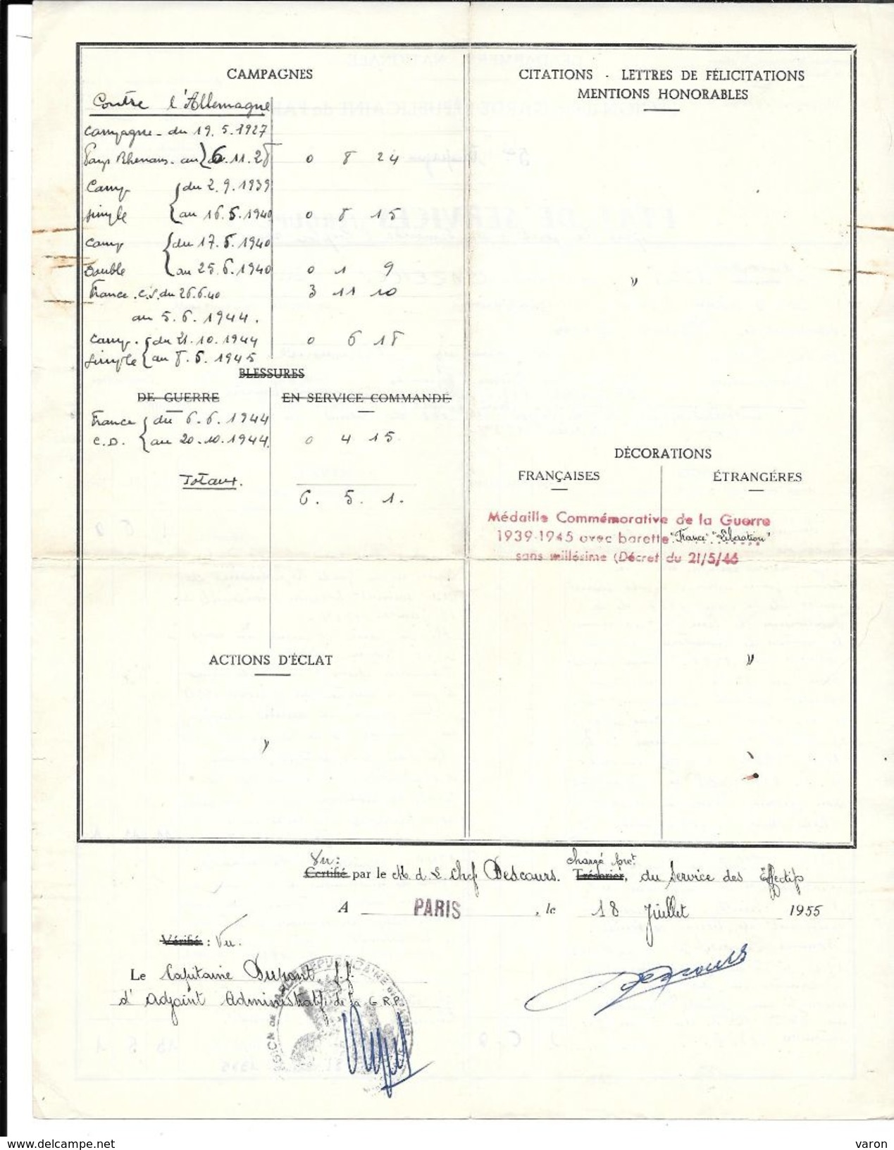 GENDARMERIE NATIONALE - LEGION DE GENDARMERIE -2 Docs. ETAT DE SERVICE (médaille ) CAZE... Né En 1906 à BURGARONNE (64) - Police & Gendarmerie