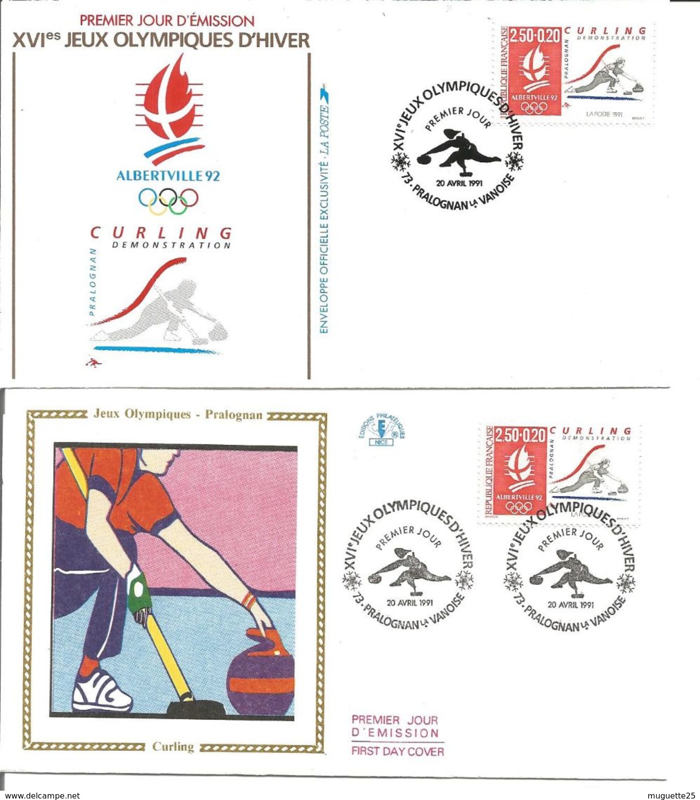 Jeux Olympiques   1991  Curling Pralognan Avec Feuille Explicative - 1990-1999