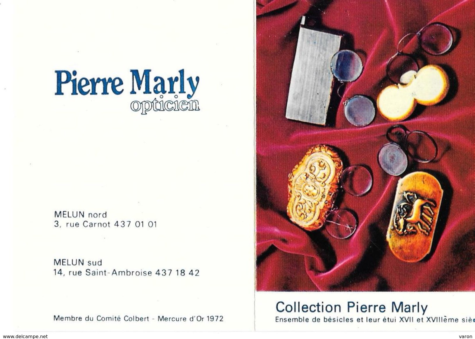 CALENDRIER 1981 - PIERRE MARLY -OPTICIEN - ENSEMBLE DE BESICLES XVII Et XVIIIe   (ouvert 10.5 X 14.5) - Petit Format : 1981-90