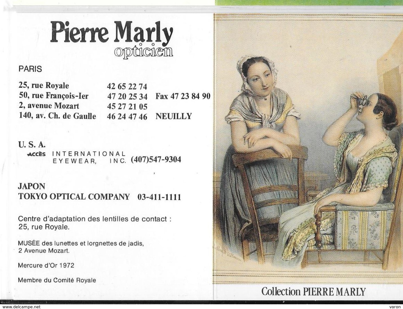 CALENDRIER 1991 - PIERRE MARLY -OPTICIEN - JEUNES FEMMES Aux BESICLES  (ouvert 10.5 X 14.5) - Petit Format : 1991-00