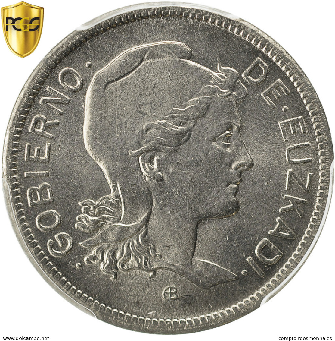 Monnaie, SPAIN CIVIL WAR, EUZKADI, 2 Pesetas, 1937, Bruxelles, PCGS, MS66, FDC - Nationalist Location