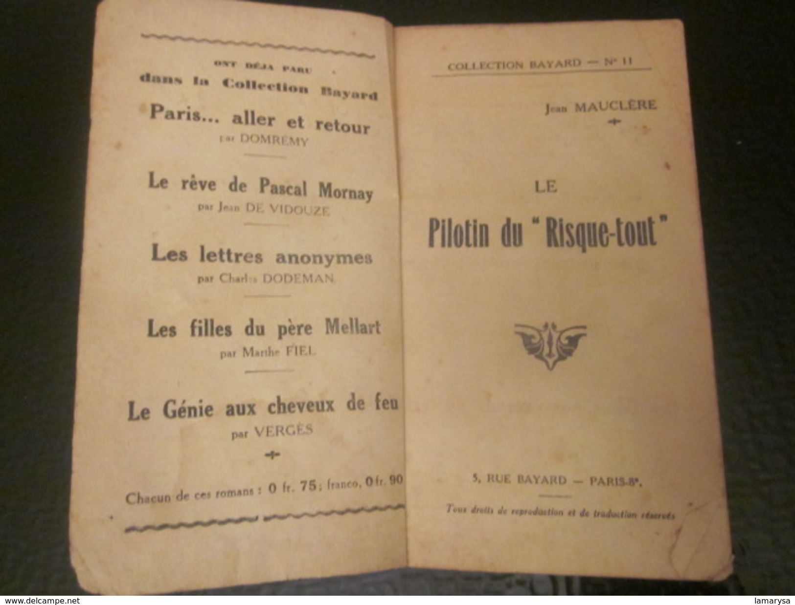 édition 1928- Mini Livret N°11 De Mauclère Collection BAYARD PARIS 5 Rue BAYARD Le PILOTIN DU "RISQUETOUT" 97 Pages 75c - Otros & Sin Clasificación