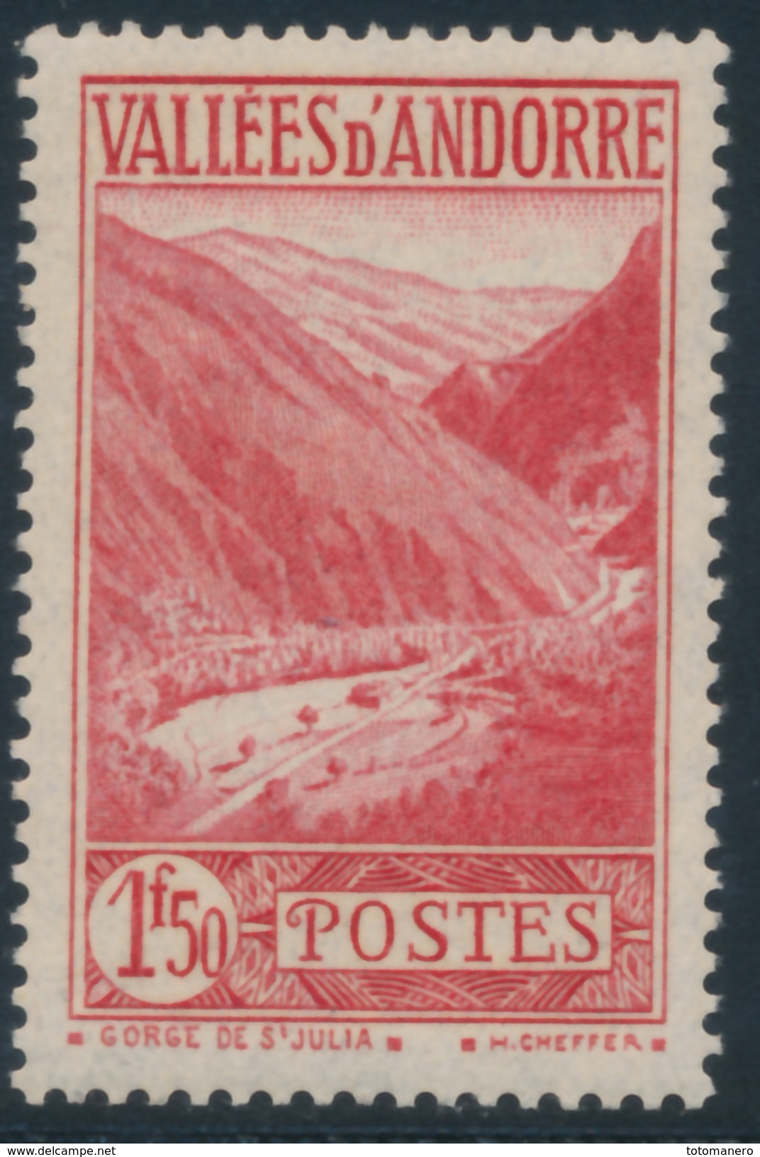 ANDORRA 1937- 43 GORGE DE ST. JULIA 1,50 - Yvert 79**MNH - Unused Stamps