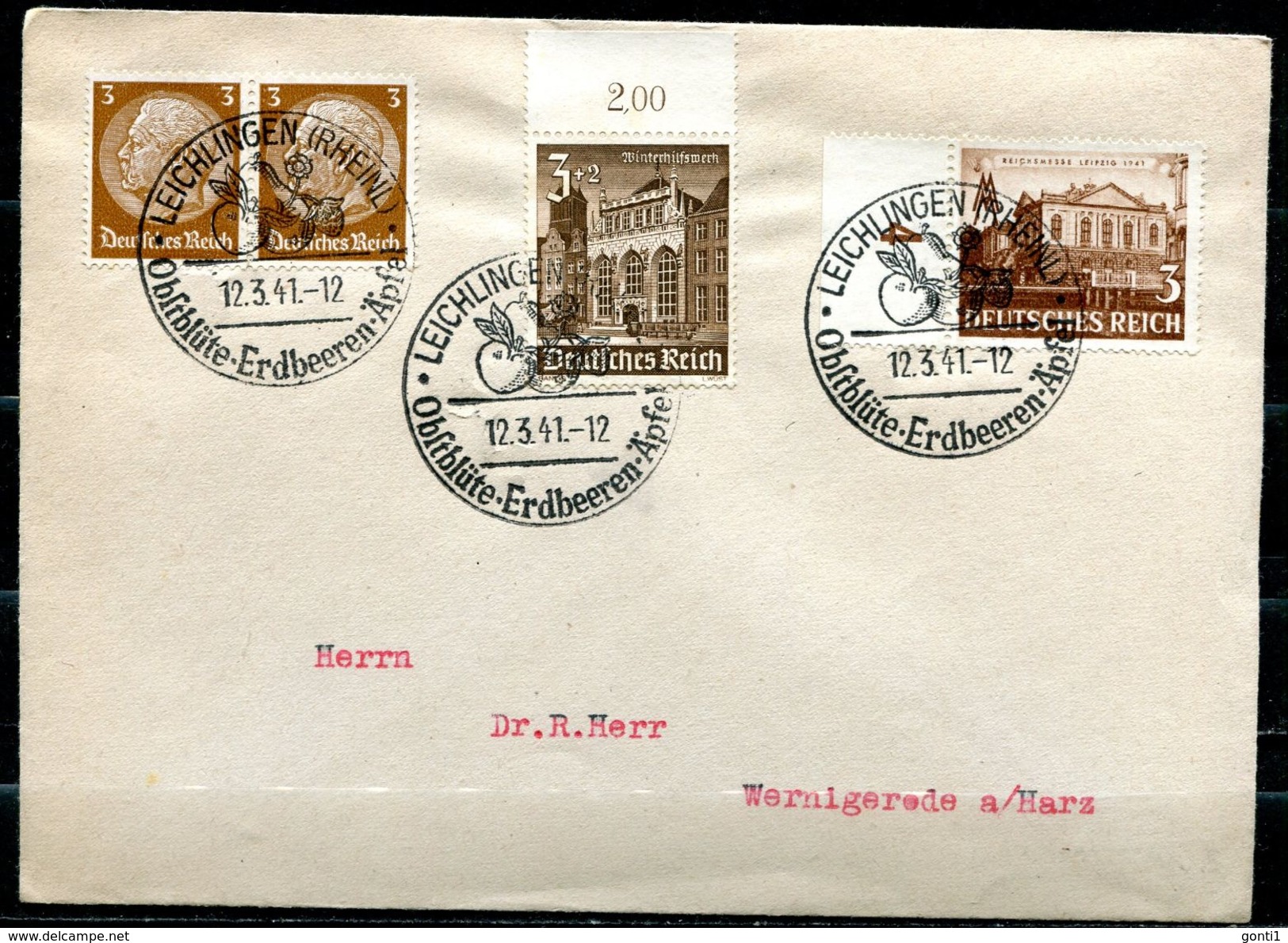 German Empires 1941Heimatbeleg/Cover Leichlingen,Rheinl.1941 Mit Mi.751 MIF U.SST"Leichlingen-Obstblüte,Erdbeer."1 Beleg - Autres & Non Classés