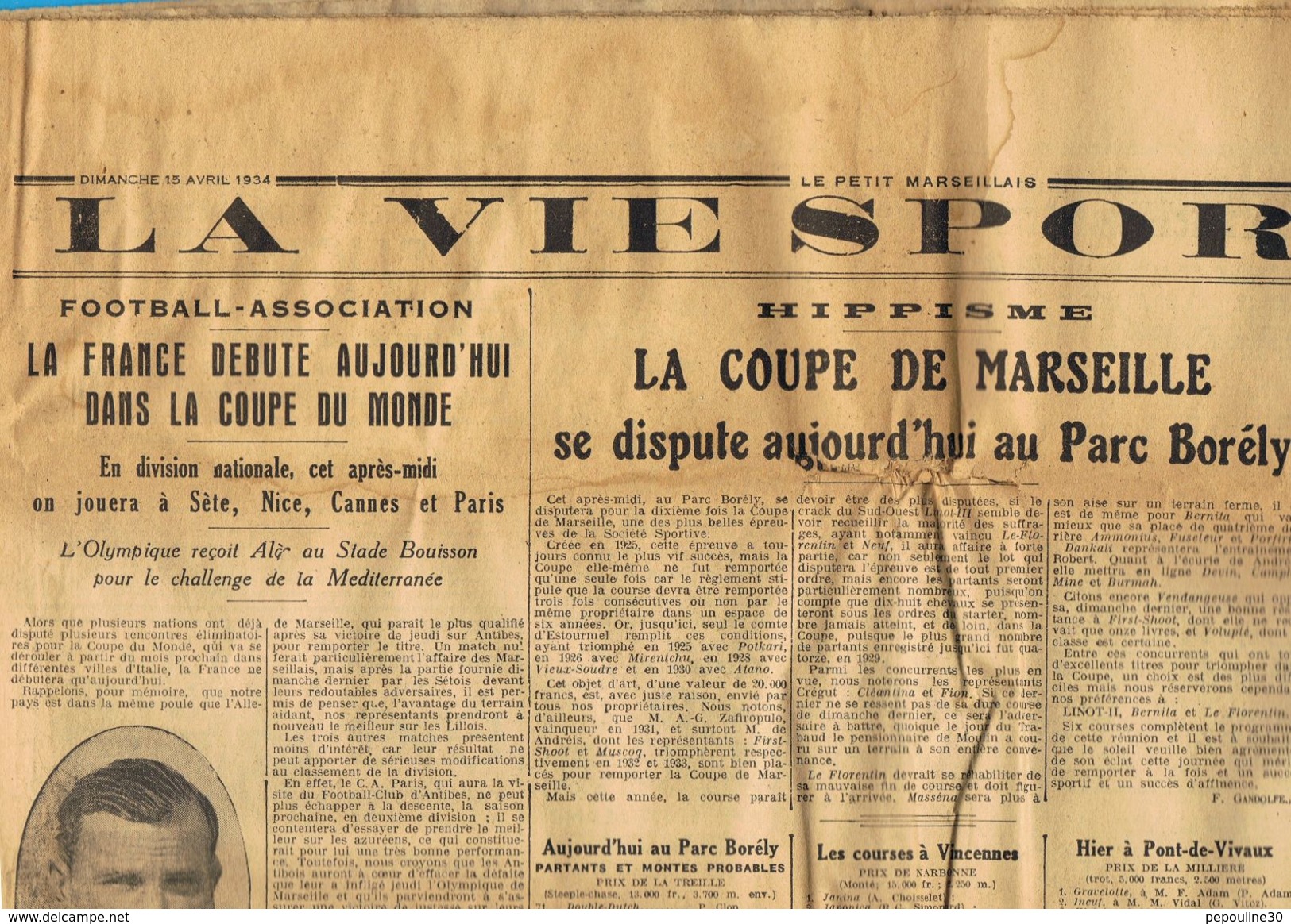 ** JOURNAL ** LE PETIT MARSEILLAIS ** 2ème ÉDITION DU ** DIMANCHE 15 AVRIL 1934 ** - Le Petit Marseillais