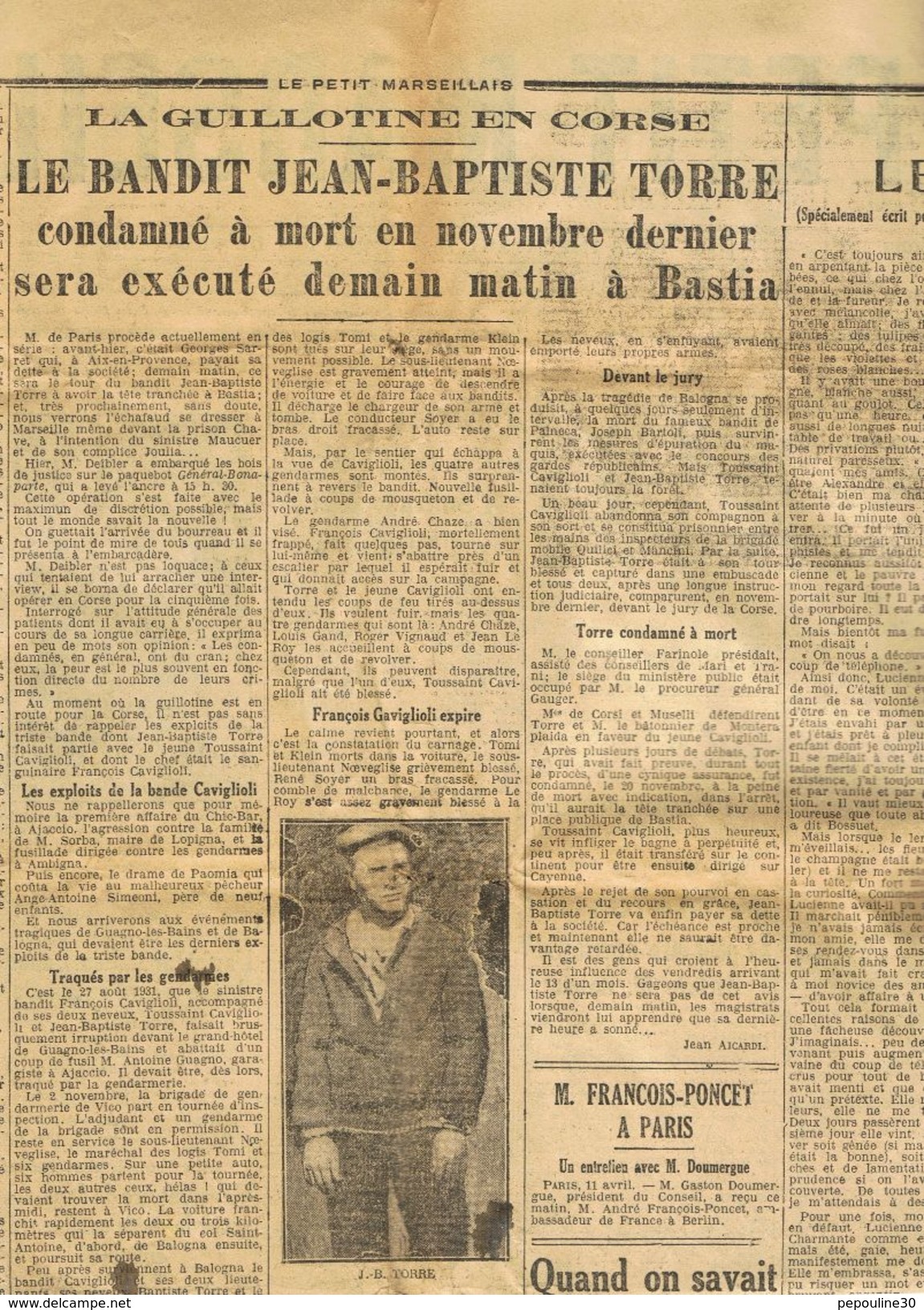 ** JOURNAL ** LE PETIT MARSEILLAIS ** 2ème ÉDITION DU ** JEUDI 12 AVRIL 1934 ** - Le Petit Marseillais