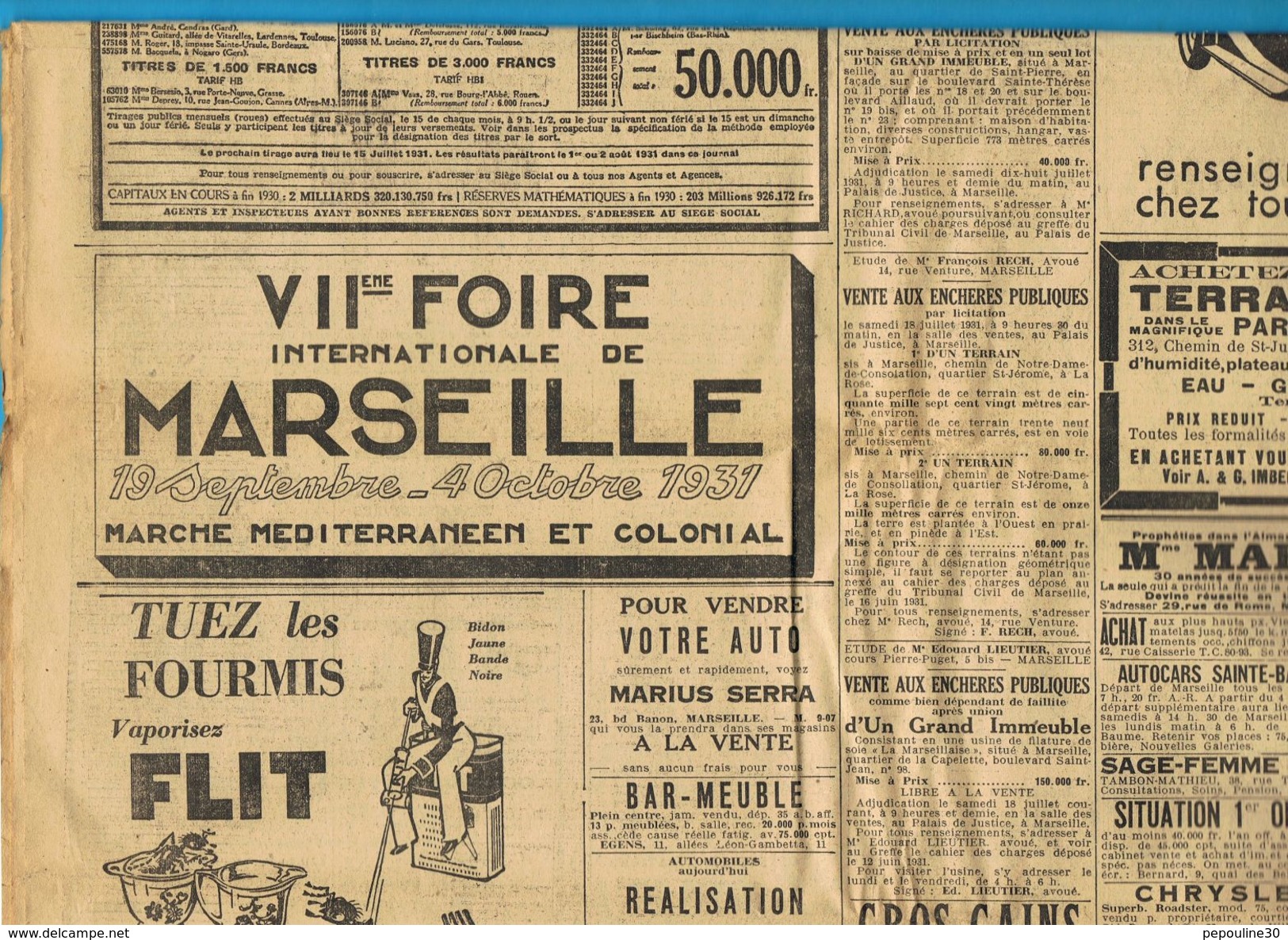 ** JOURNAL ** LE PETIT MARSEILLAIS ** 2ème ÉDITION DU ** VENDREDI 03 JUILLET 1931 ** - Le Petit Marseillais