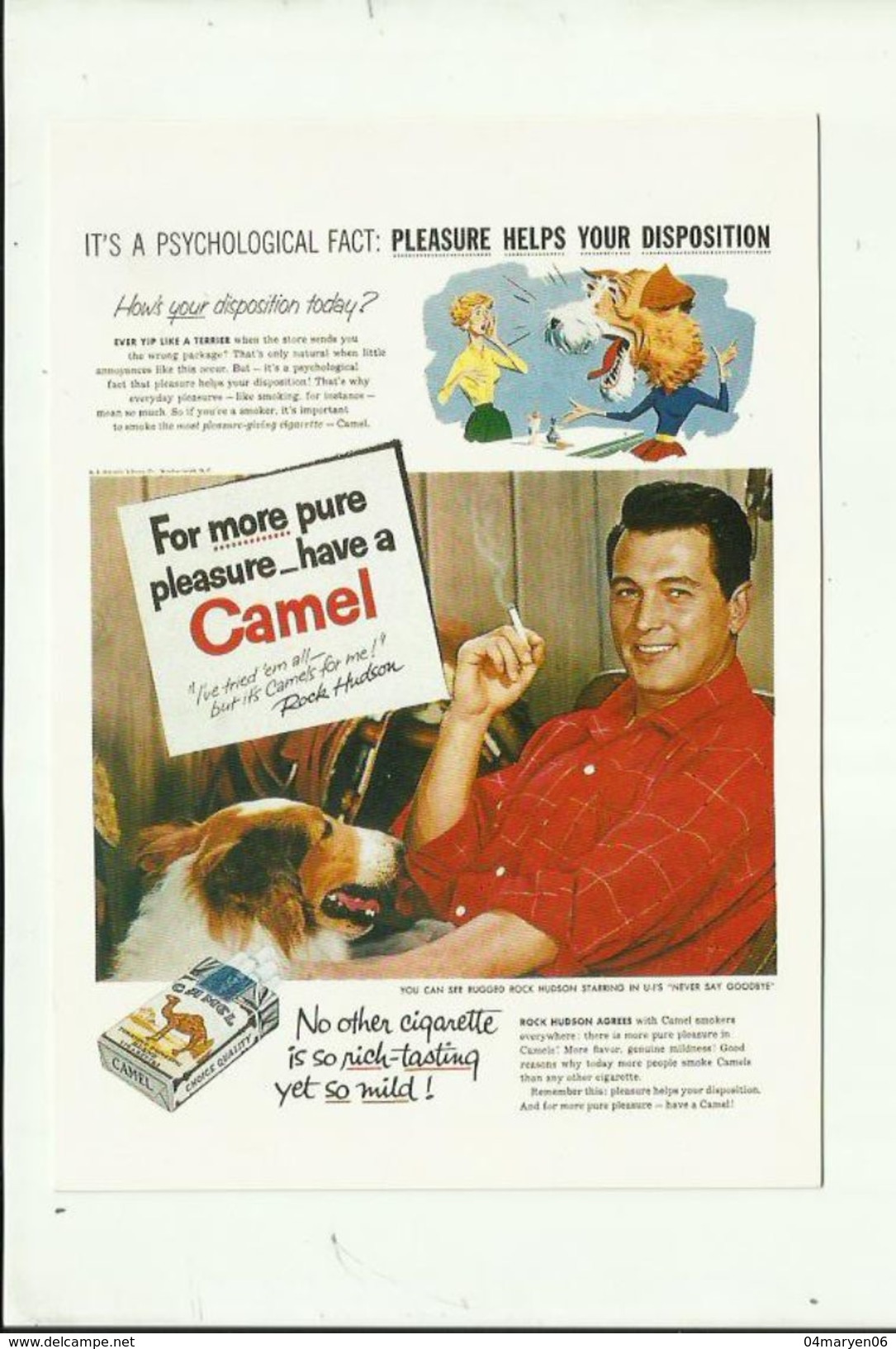 -  1x Kaart -publiciteit -"" CAMEL  "" Met  ROCK   HUDSON. - Artistes