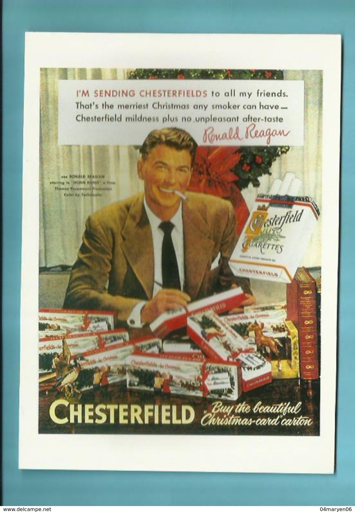 -  1x Kaart -publiciteit -"" CHESTERFIELD  "" Met  RONALD  REAGAN. - Artistes