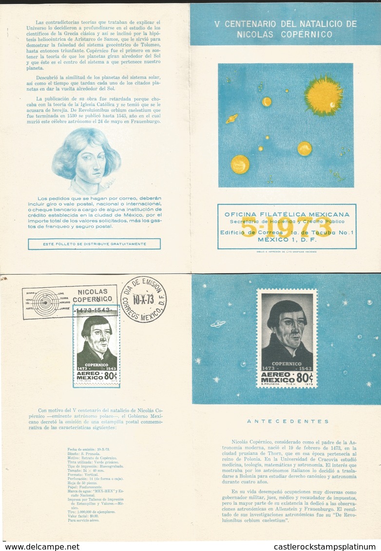 RL) 1973 MEXICO, V CENTENARY OF THE BIRTH OF NICOLÁS COPERNICO, ASTRONOMER, HELIOCENTRIC THEORY, FDB - Mexico