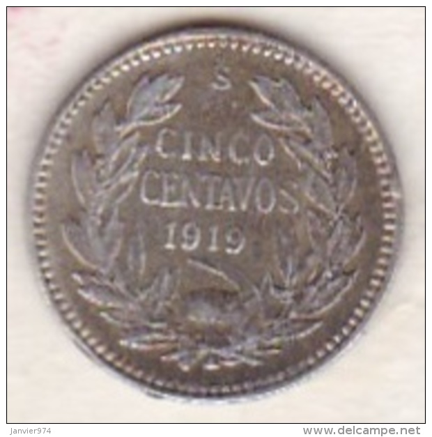 Chile . 5 Centavos 1919 . Argent. KM# 155.2a - Chili