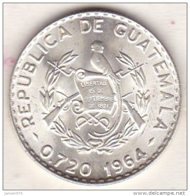 Guatemala . 25 Centavos 1964 . Argent . KM# 263 - Guatemala