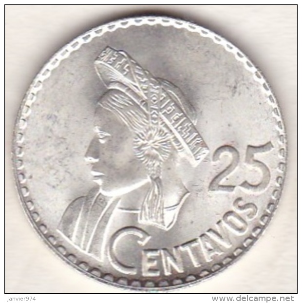 Guatemala . 25 Centavos 1964 . Argent . KM# 263 - Guatemala