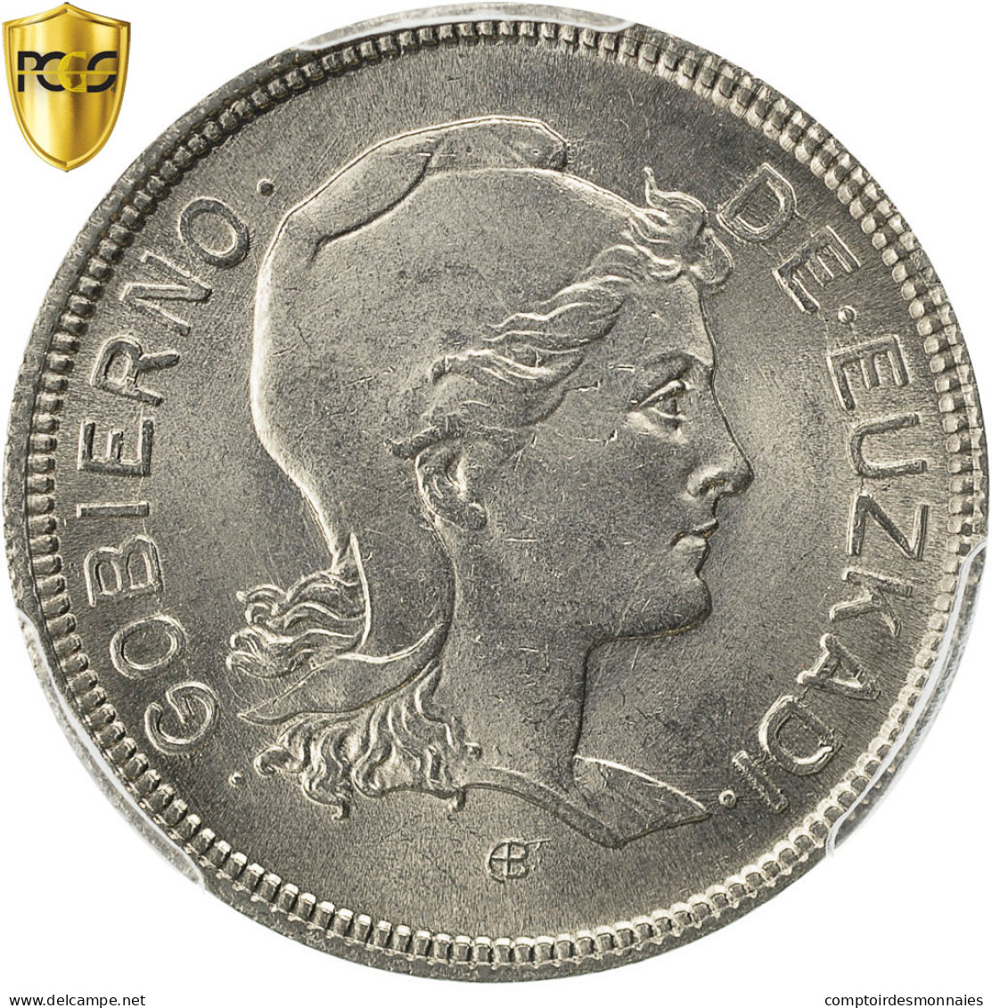 Monnaie, SPAIN CIVIL WAR, EUZKADI, 2 Pesetas, 1937, Bruxelles, PCGS, MS65, FDC - Nationalistische Zone