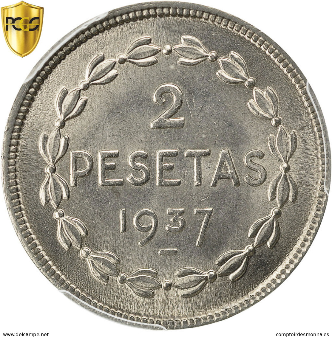 Monnaie, SPAIN CIVIL WAR, EUZKADI, 2 Pesetas, 1937, Bruxelles, PCGS, MS65, FDC - Zona Nacionalista