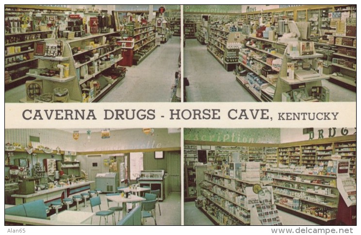 Horse Cave Kentucky, Caverna Drug Store Interior, Lunch Counter, Advertisement, C1960s Vintage Postcard - Other & Unclassified