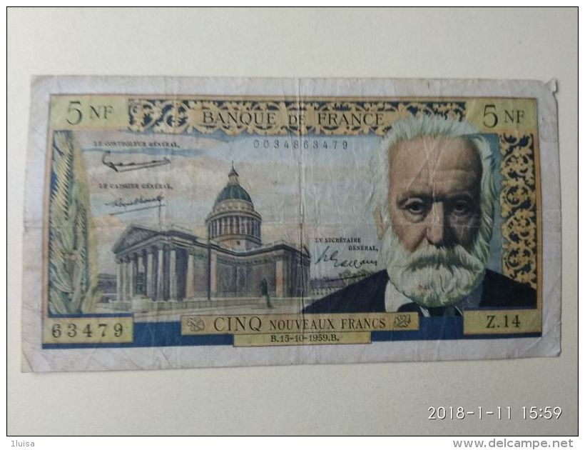 5 Francs 1959 - 5 NF 1959-1965 ''Victor Hugo''