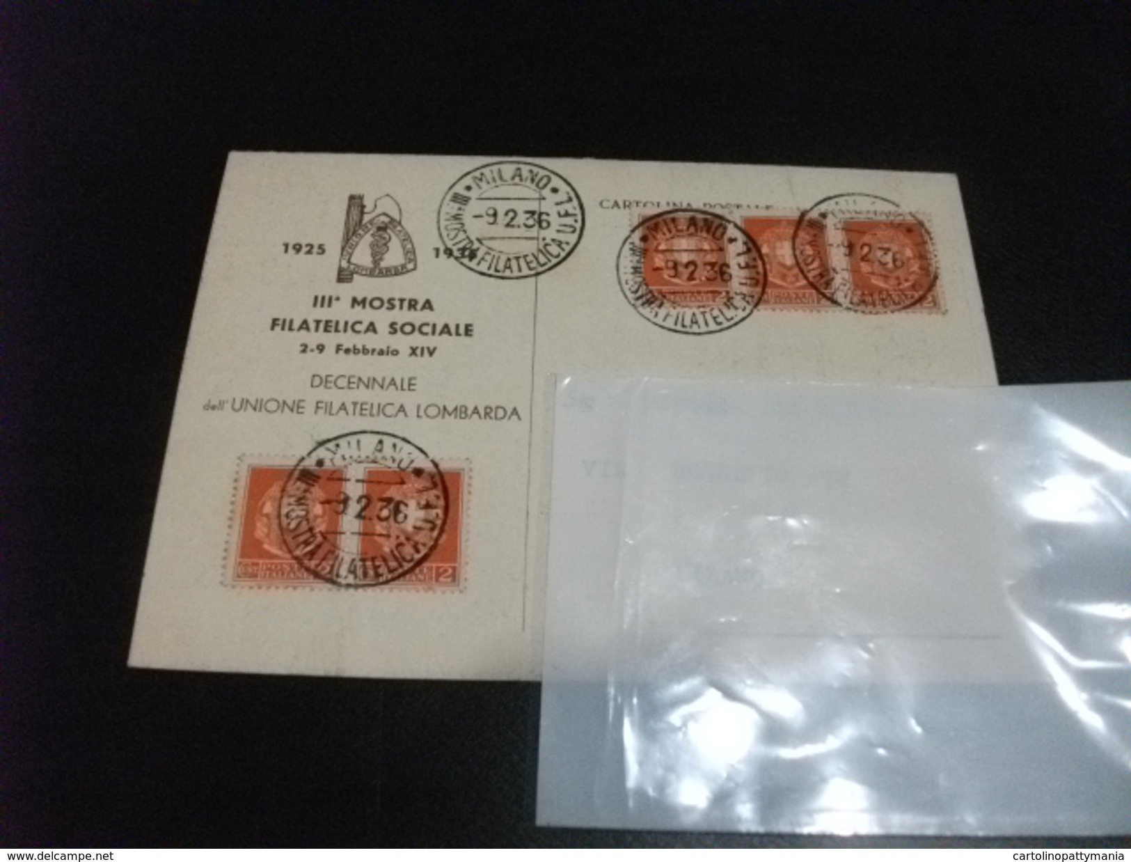 STORIA POSTALE FRANCOBOLLI REGNO ITALIA III MOSTRA SOCIALE DECENNALE UNIONE FILATELICA LOMBARDA STEMMA FASCIO 1925 1935 - Manifestazioni