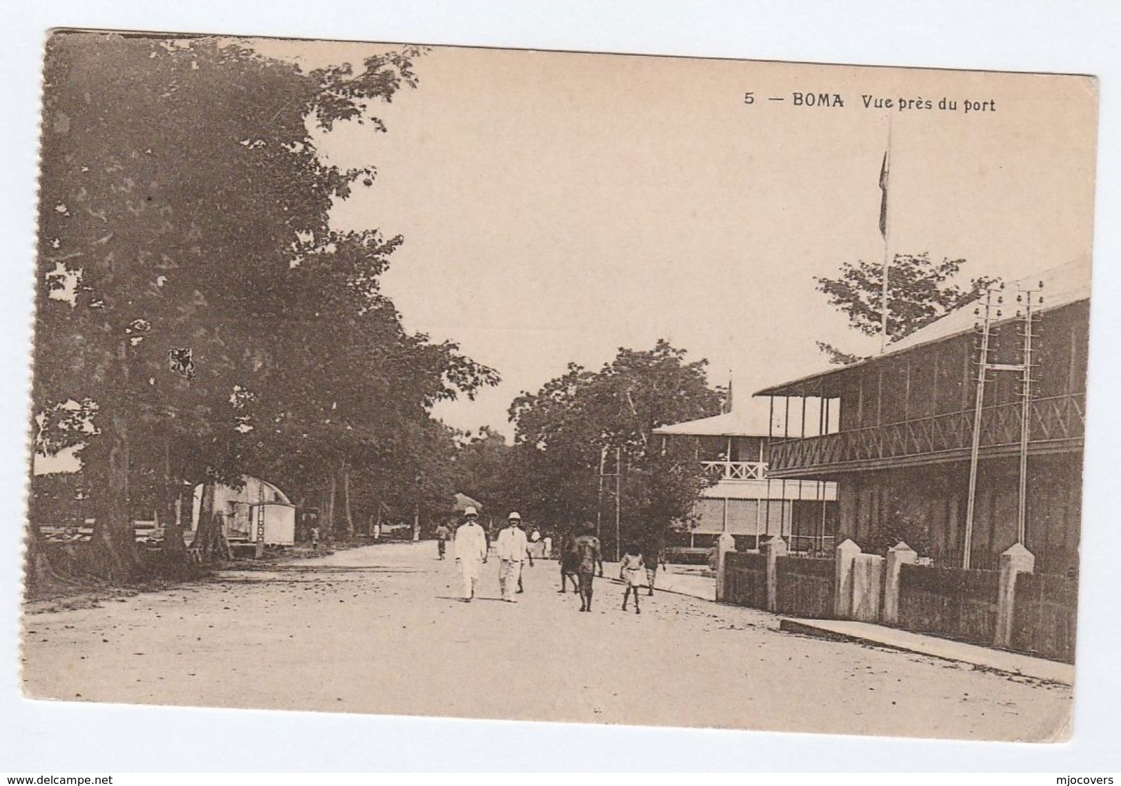 Colonial  BELGIAN CONGO Postcard BOMA PORT,  STREET,  PEOPLE, HOUSES - Belgian Congo