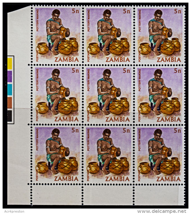 A5902 ZAMBIA 1981, SG 339 5n Definitive, Pottery Making,  MNH Block Of 9 With Traffic Lights - Zambia (1965-...)