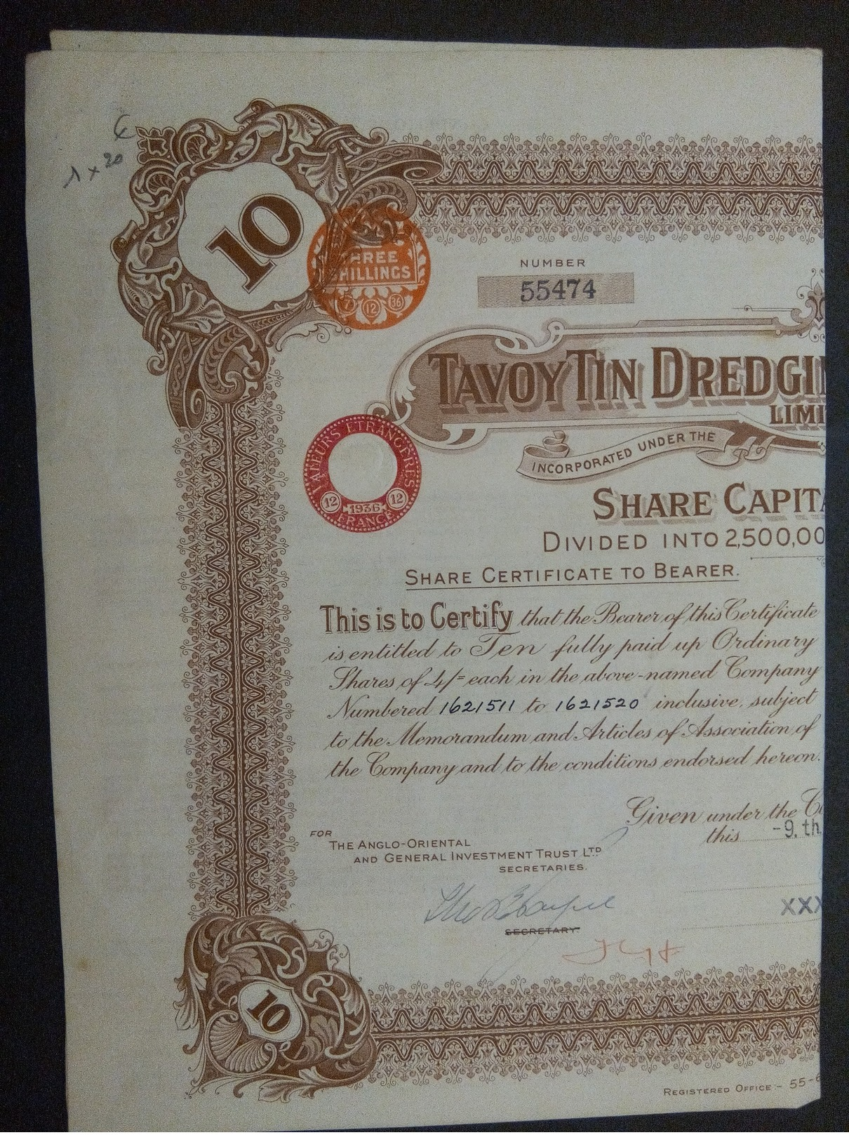 Lot 2 TAVOYTINDging 1926 - BIRMANIE - Other & Unclassified