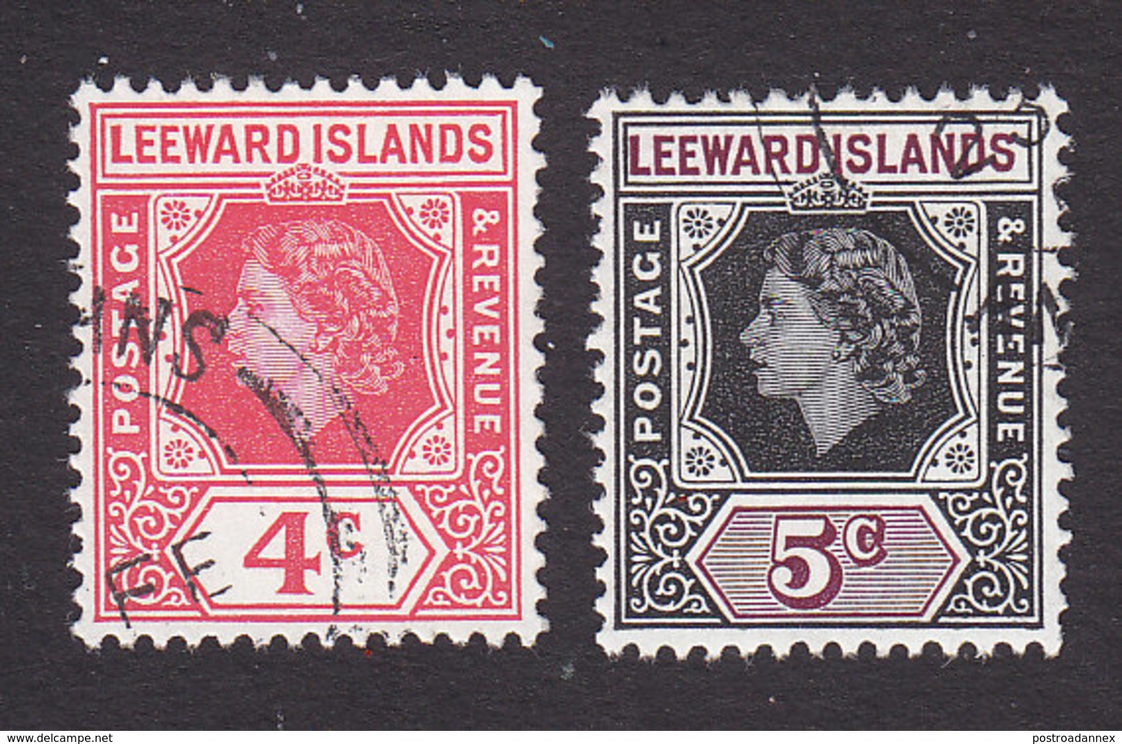 Leeward Islands, Scott #137-138, Used, Queen Elizabeth II, Issued 1954 - Leeward  Islands