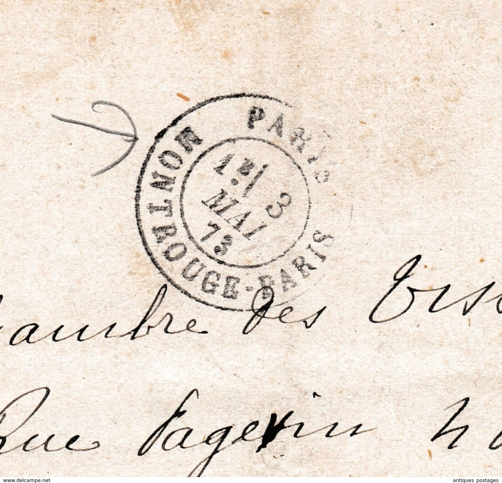 Lettre Paris Montrouge 1873 Cérès 15c Greffe Du Tribunal De Commerce De Paris Losange Gros Chiffre 2523 - 1849-1876: Klassieke Periode