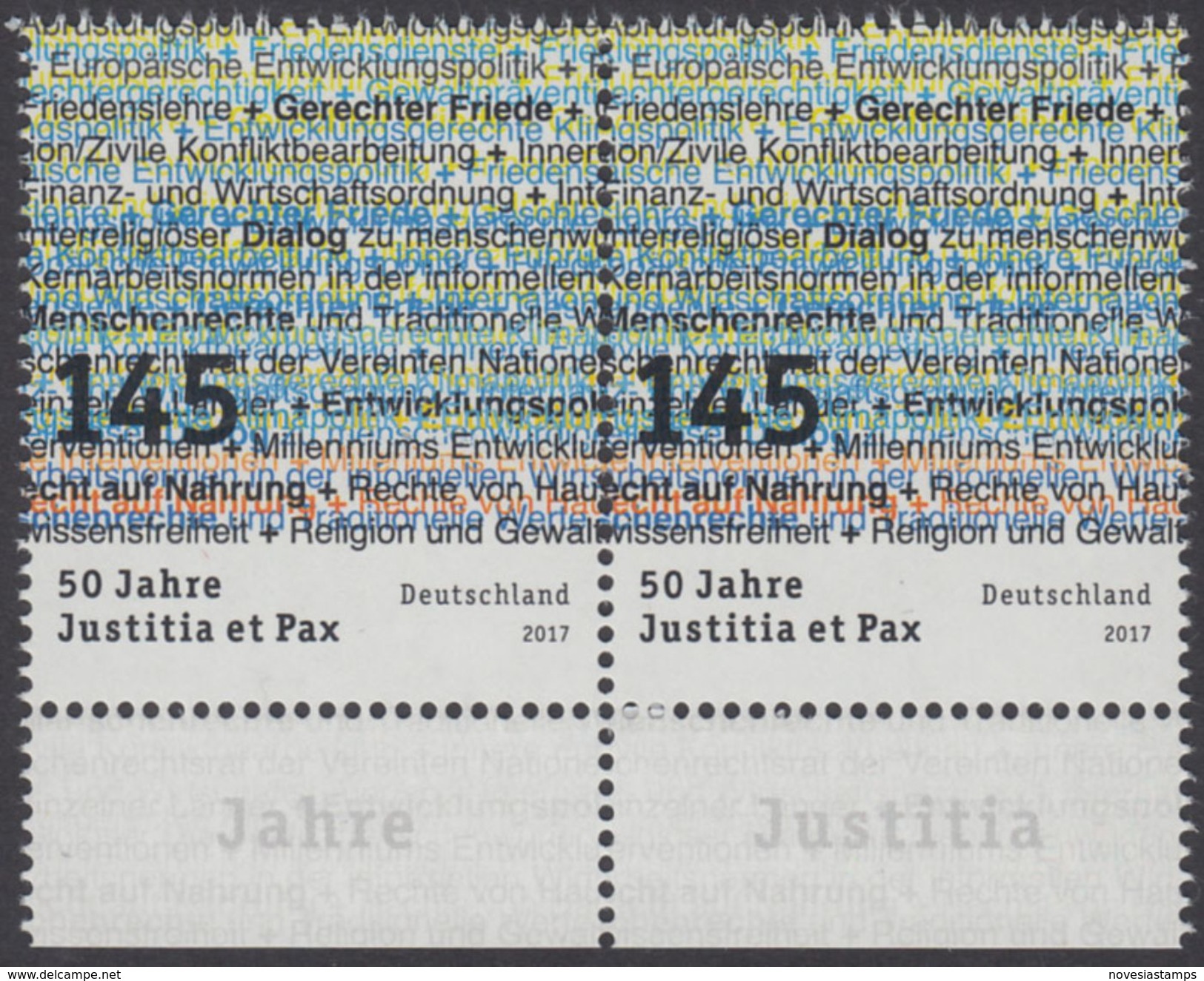 !a! GERMANY 2017 Mi. 3339 MNH Horiz.PAIR W/ Bottom Margins - German Commission: "Justitia Et Pax" - Neufs