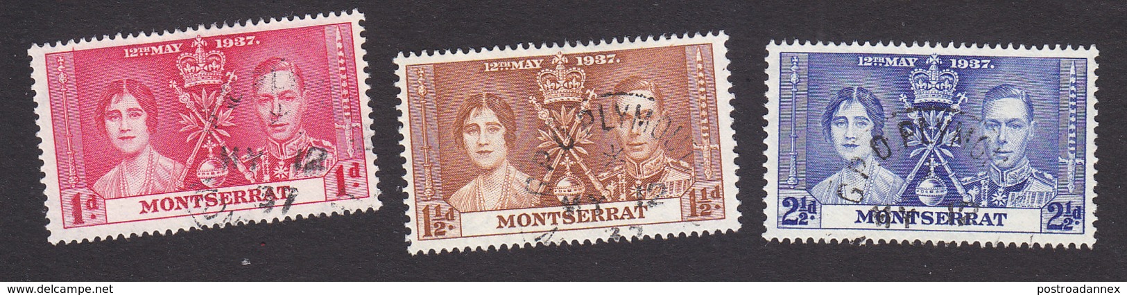 Montserrat, Scott #89-91, Used, Coronation Issue, Issued 1937 - Montserrat