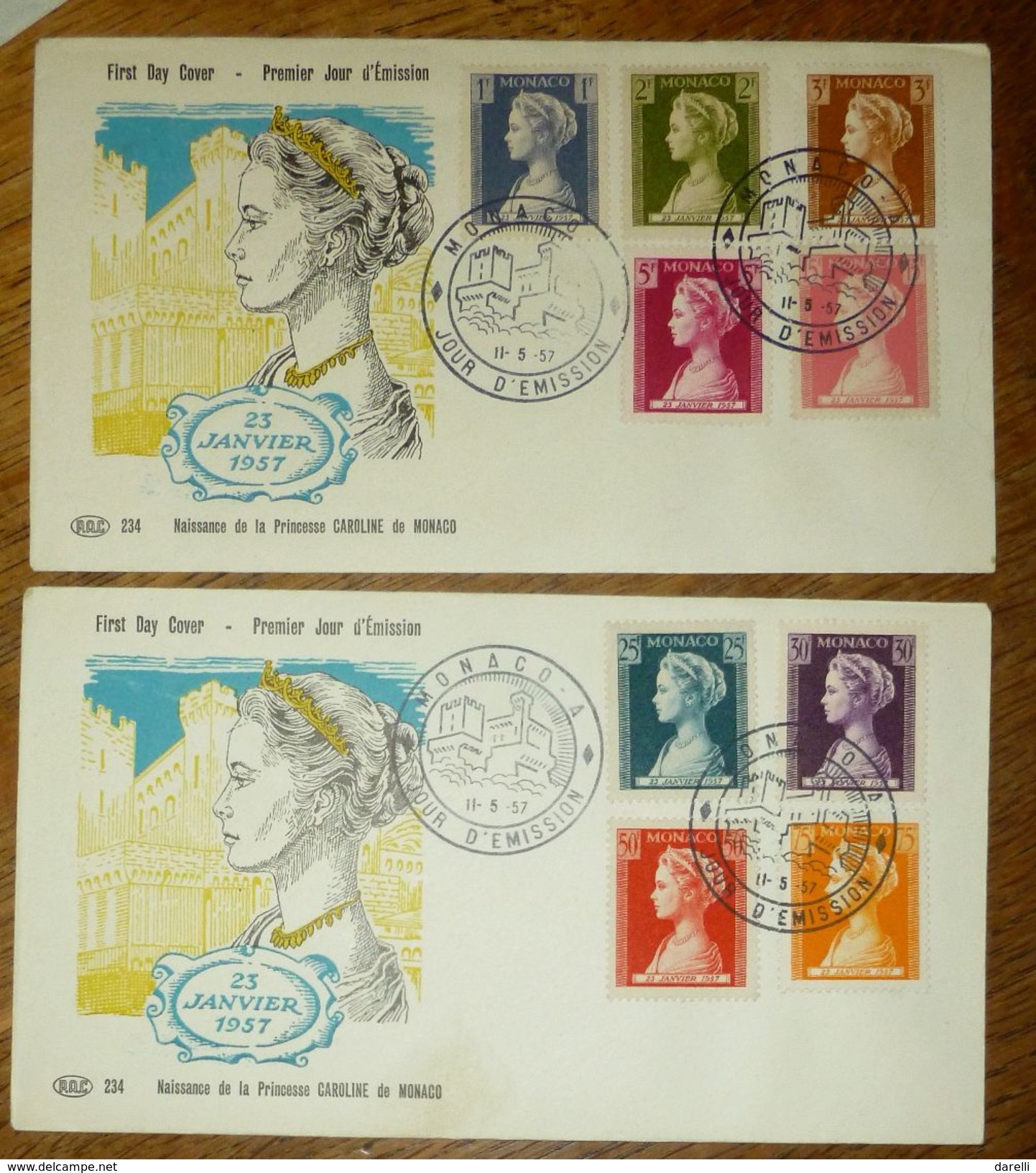 Monaco  2 FDC (YT 478 à 486) " Naissance Princesse Caroline " 1957 - 1er Jour (Réf 18-08) - FDC