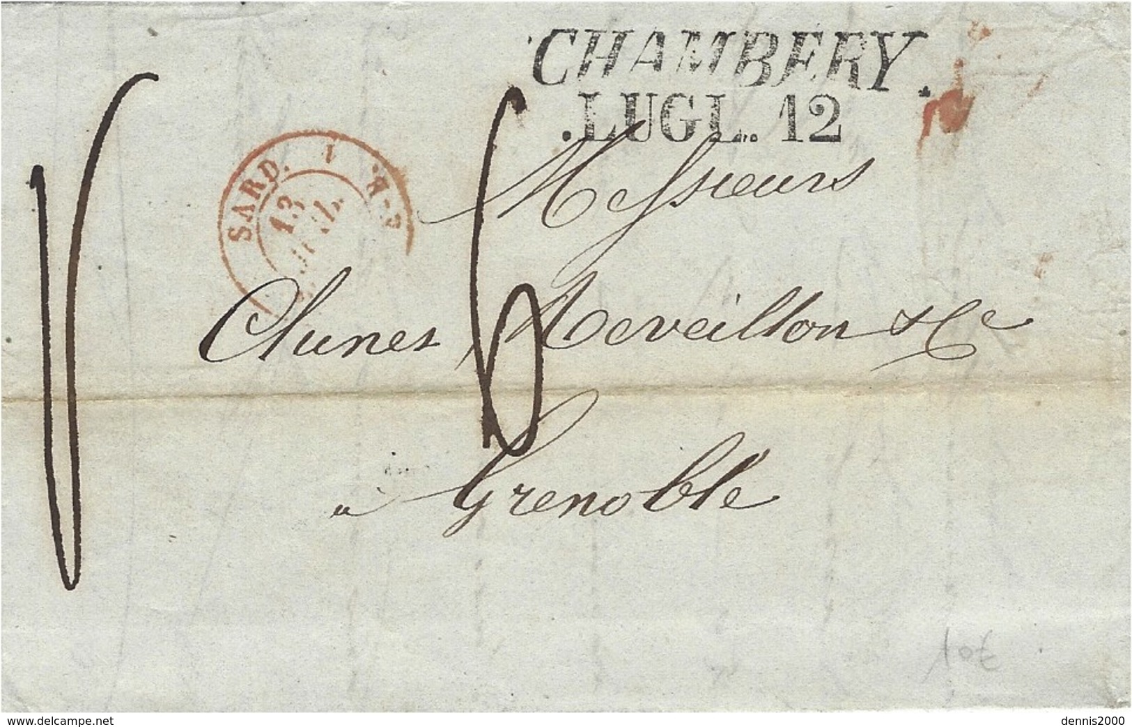 1843-lettre De CHAMBERY /LUGL.12  Savoie ( Royaume De Sardaigne  Taxe 6 D Pour Grenoble - 1801-1848: Précurseurs XIX