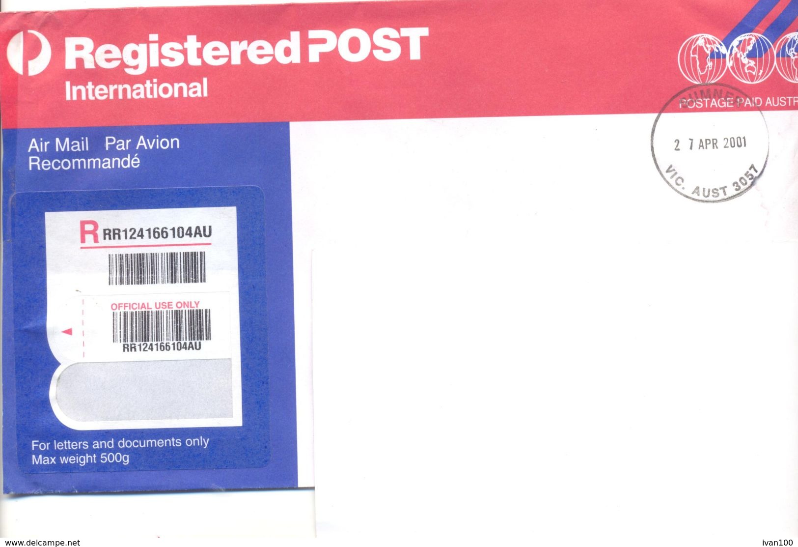 2001.. Australia, The Letter Sent By Registered Air-mail Post To Moldova - Storia Postale