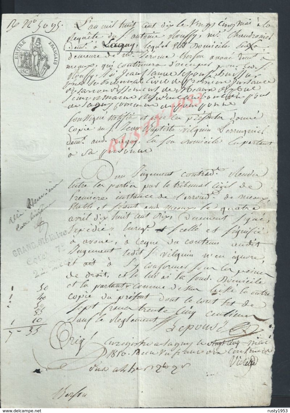 LAGNY 1810 ACTE DE JUGEMENT : - Manuscripts