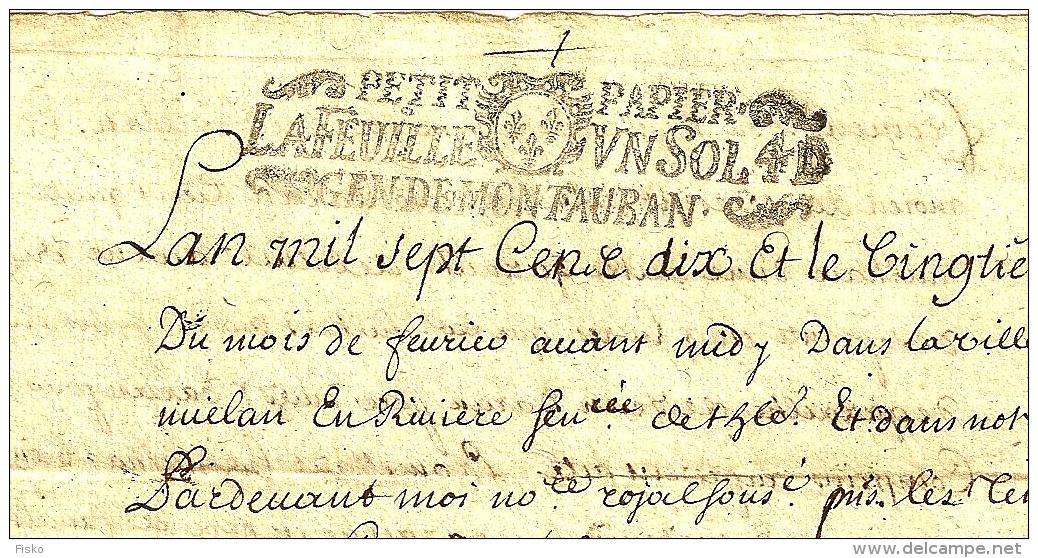 1710 Généralité De Montauban N° 116 Acte De Gazaille MIELAN (Gers) - Cachets Généralité
