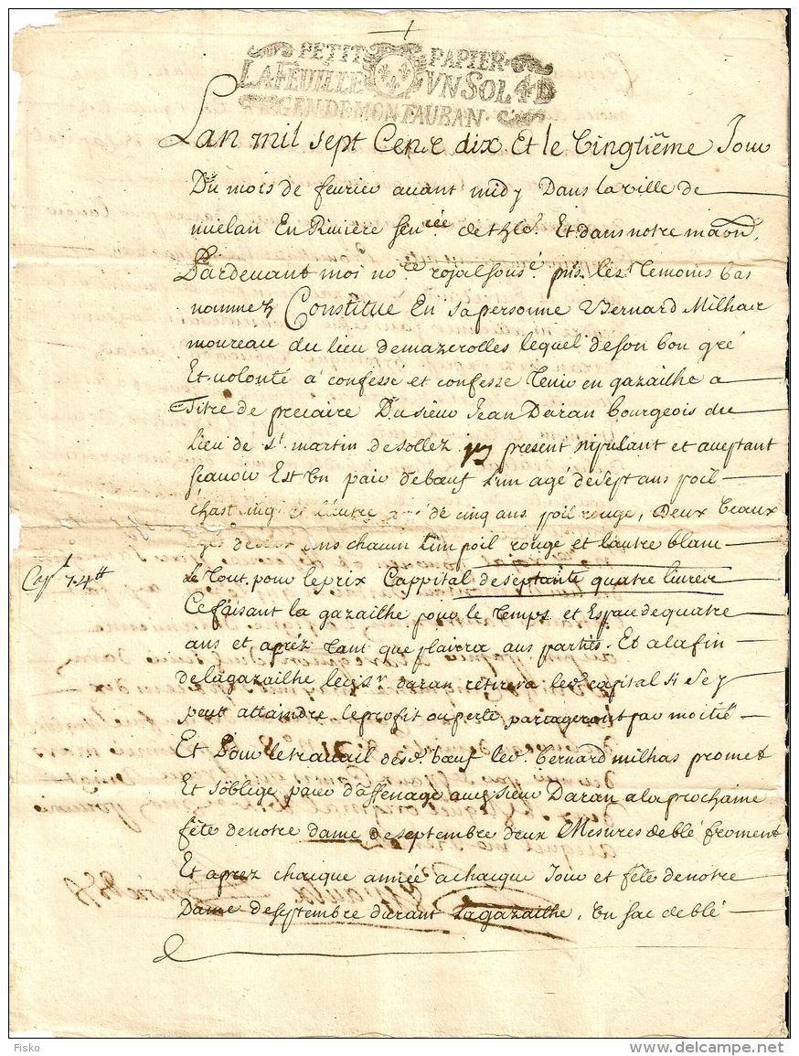 1710 Généralité De Montauban N° 116 Acte De Gazaille MIELAN (Gers) - Cachets Généralité