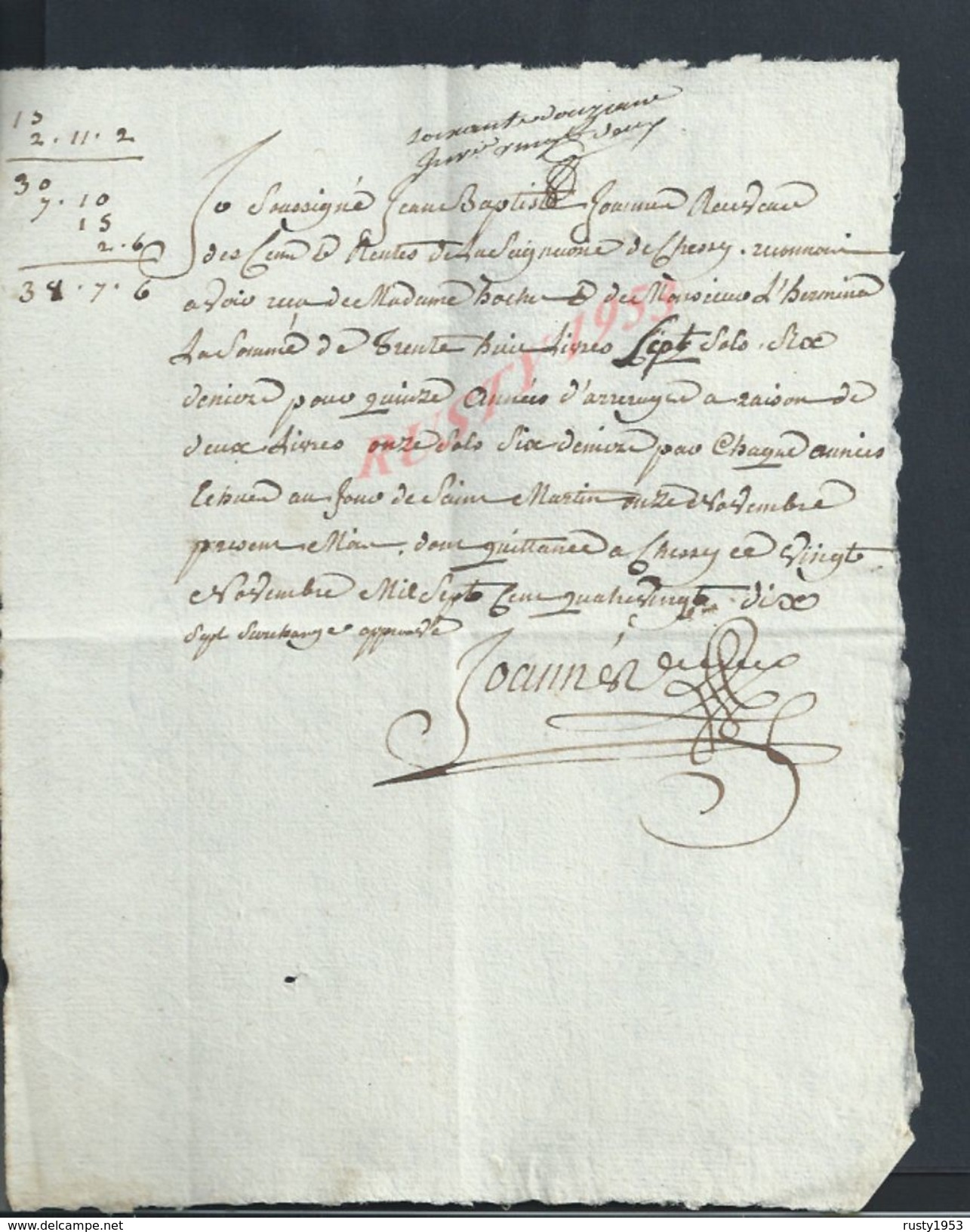 CHESSY 1786 ACTE DE RENTES : - Manuscripts