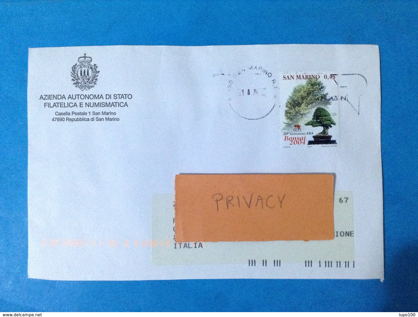 2004 SAN MARINO FRANCOBOLLO USATO STAMP USED ISOLATO SU BUSTA BONSAI 0,45 - Lettres & Documents