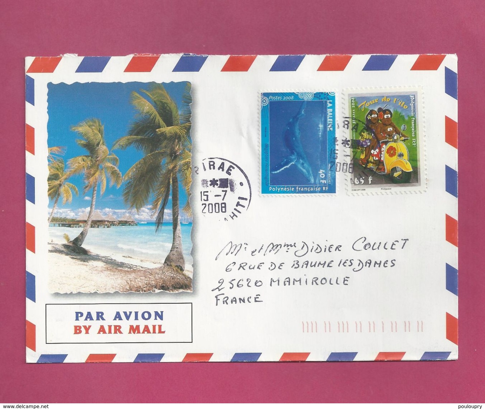 Lettre Pour La France De Polynésie De 2008 - YT N° 835 Et 826 - Autoadhésif - Scooter - Baleine à Bosse - Storia Postale