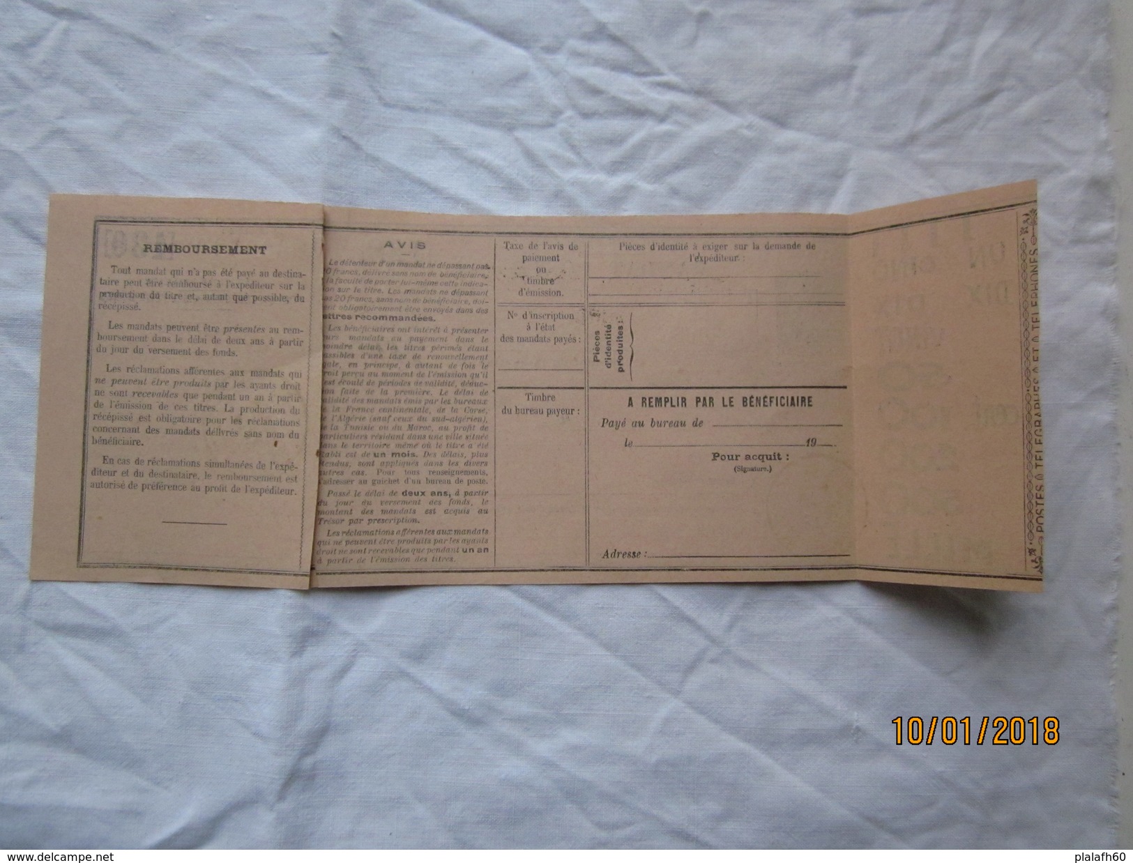 LE  /  A Identifier , Mandat-poste Roubaix , Cours Pratiques Du 10 Août 1945 - à Paris-14ème - Autres & Non Classés