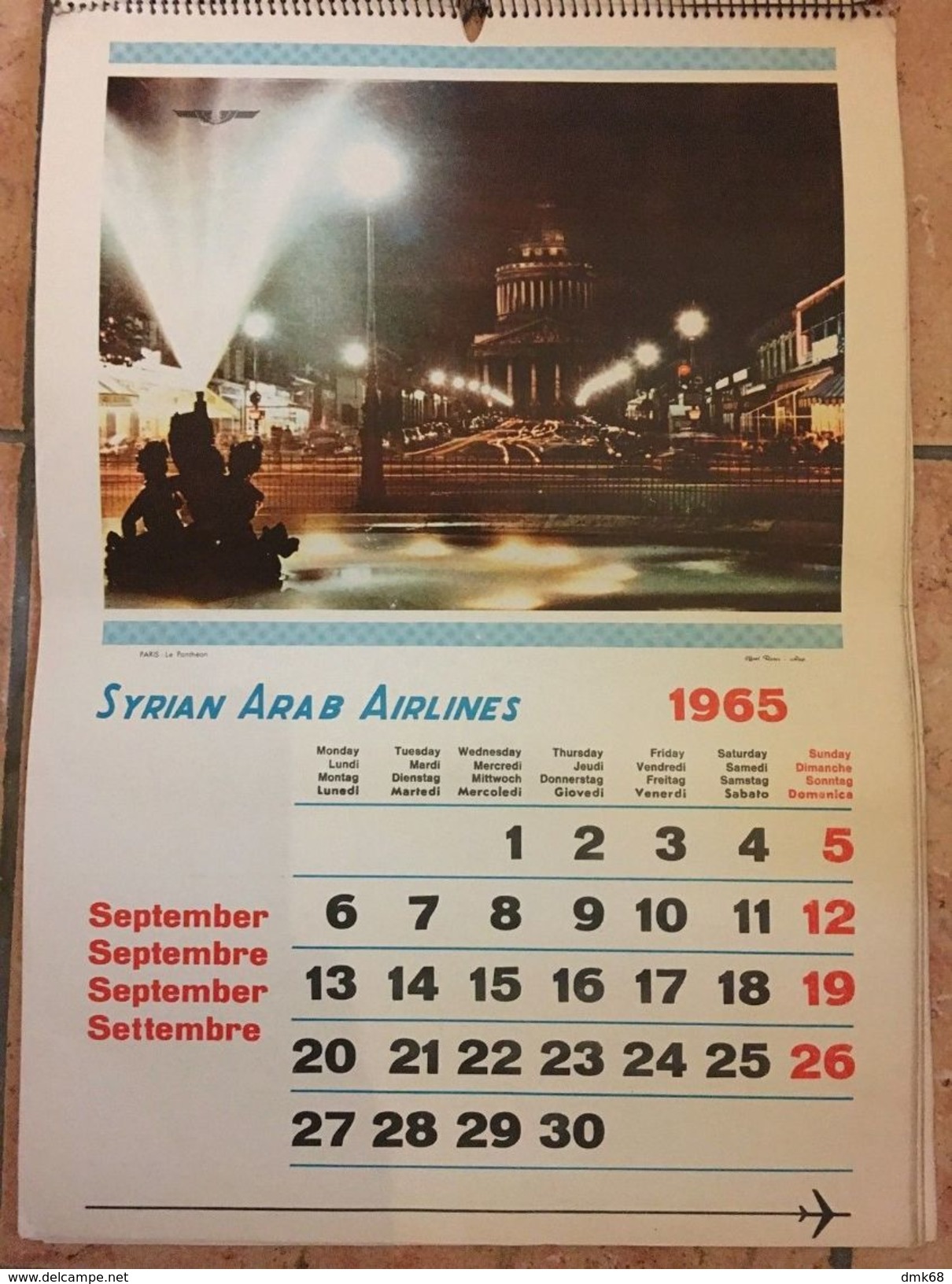 SYRIAN ARAB AIRLINES CALENDAR 1965 - CYPRUS / DAMSCUS / JERUSALEM / PAKISTAN /