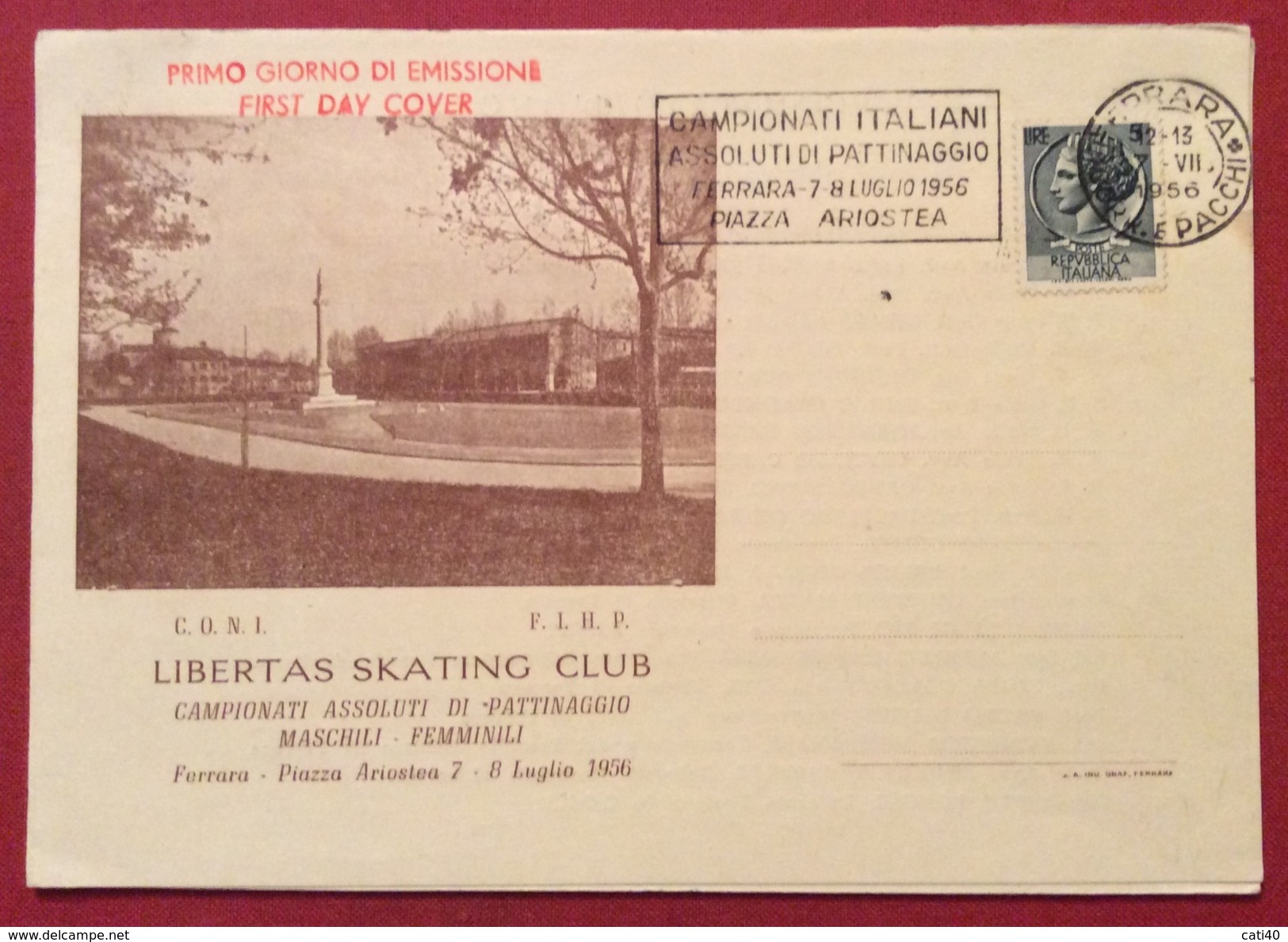 SPORT PATTINAGGIO  FERRARA LIBERTAS SKATING CLUB  1956  CAMPIONATI ITALIANI ASSOLUTI DI PATTINAGGIO BIGLIETTO INVITO - Altri & Non Classificati