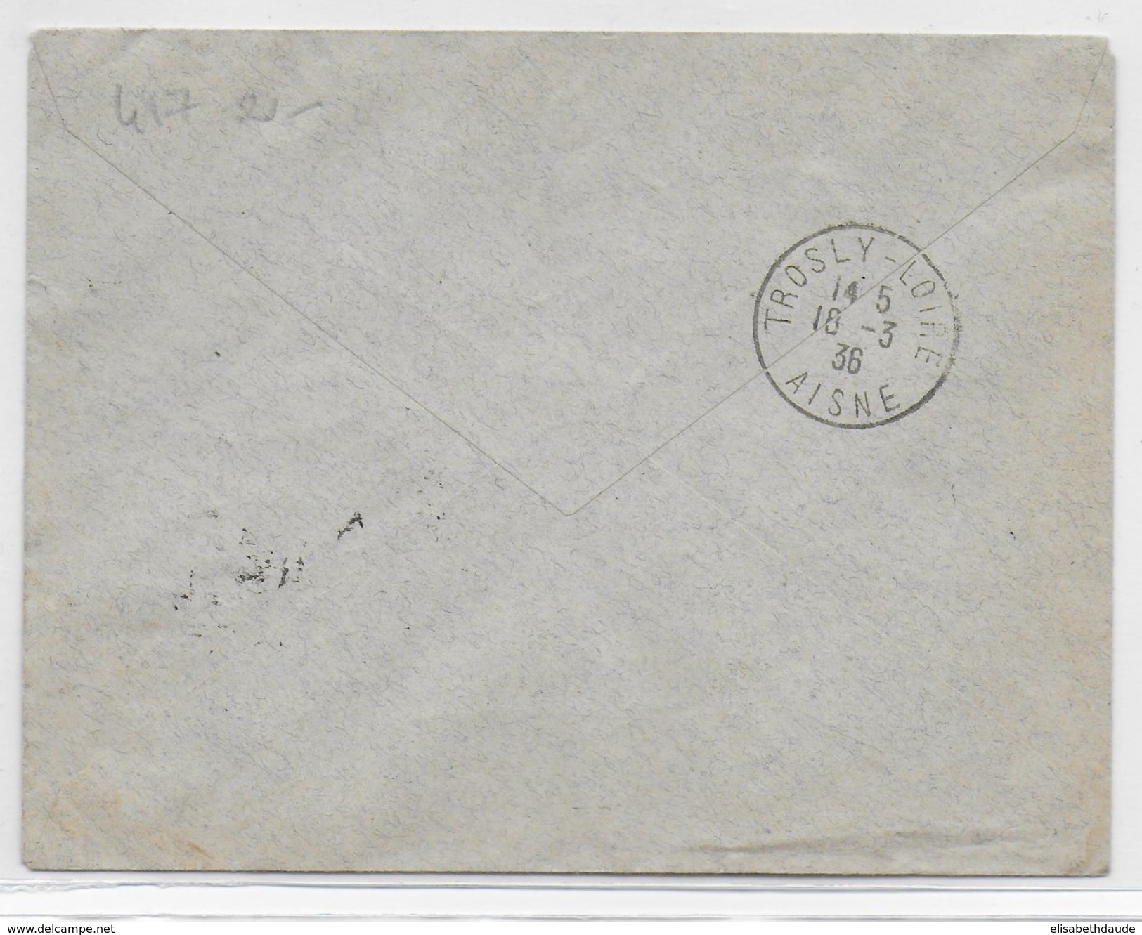 BELGIQUE - 1936 - SEUL SUR LETTRE De HYON CIPLY => TROSLY (AISNE) - Cartas & Documentos